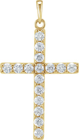 14K Gold Round Lab-Grown Diamond Accented Cross Necklace or Pendant - Yellow Gold