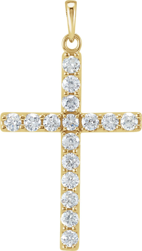 14K Gold Round Lab-Grown Diamond Accented Cross Necklace or Pendant - Yellow Gold