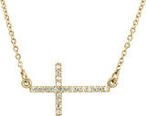 14K Gold Round Lab-Grown Diamond Sideways Cross Necklace - Yellow Gold