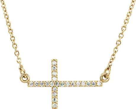 14K Gold Round Lab-Grown Diamond Sideways Cross Necklace - Yellow Gold