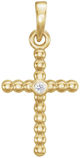 14K Gold Beaded Cross Pendant - Yellow Gold