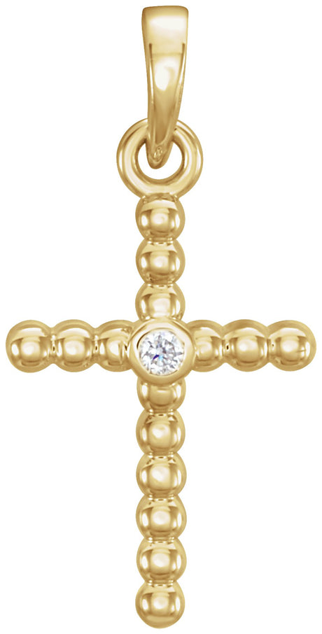 14K Gold Beaded Cross Pendant - Yellow Gold