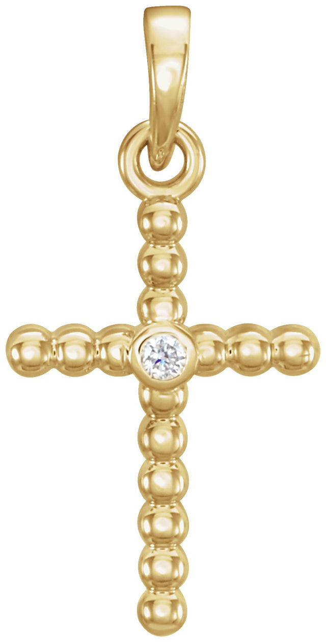 14K Gold Beaded Cross Pendant - Yellow Gold