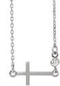 14K Gold Round Natural Diamond Accented Sideways Cross Necklace – 0.03 CTW - White Gold