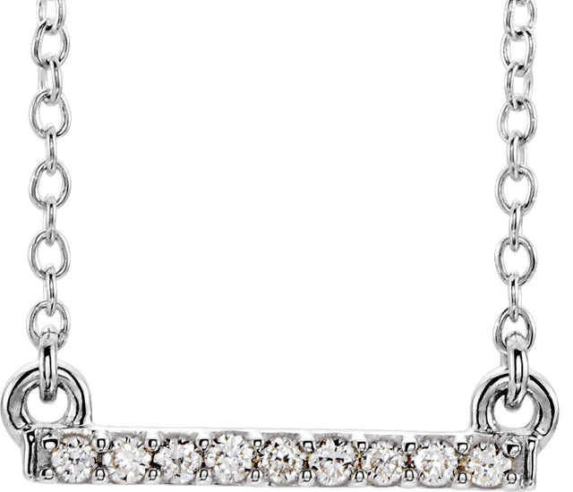 14K Gold Round Natural Diamond Petite Bar Necklace - White Gold