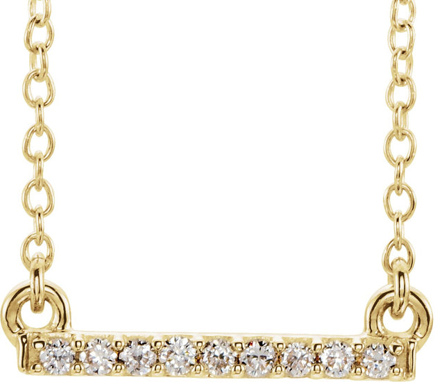 14K Gold Round Natural Diamond Petite Bar Necklace - Yellow Gold