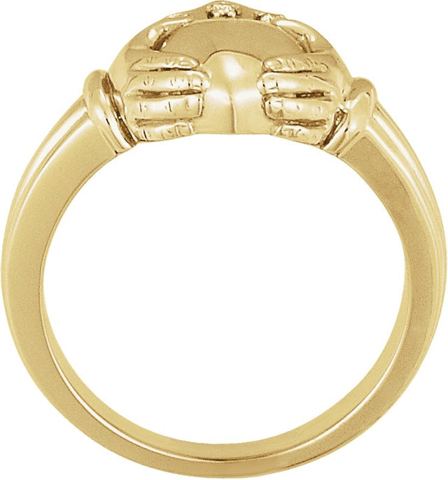14K Gold Natural Diamond Claddagh Ring – 1 mm Round - Yellow Gold - view 4