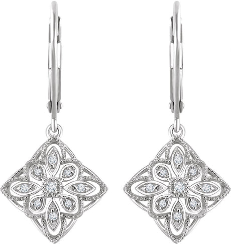 14K Gold Round Natural Diamond Granulated Filigree Earrings – 1.3mm Stones - view 2