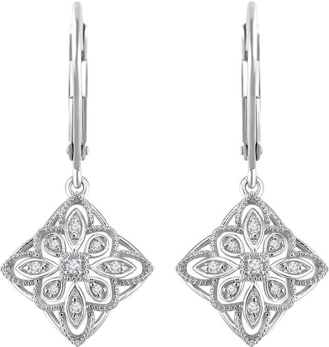 14K Gold Round Natural Diamond Granulated Filigree Earrings – 1.3mm Stones - view 2