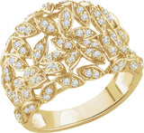 14K Gold Round Natural Diamond Leaf Ring IV - Yellow Gold