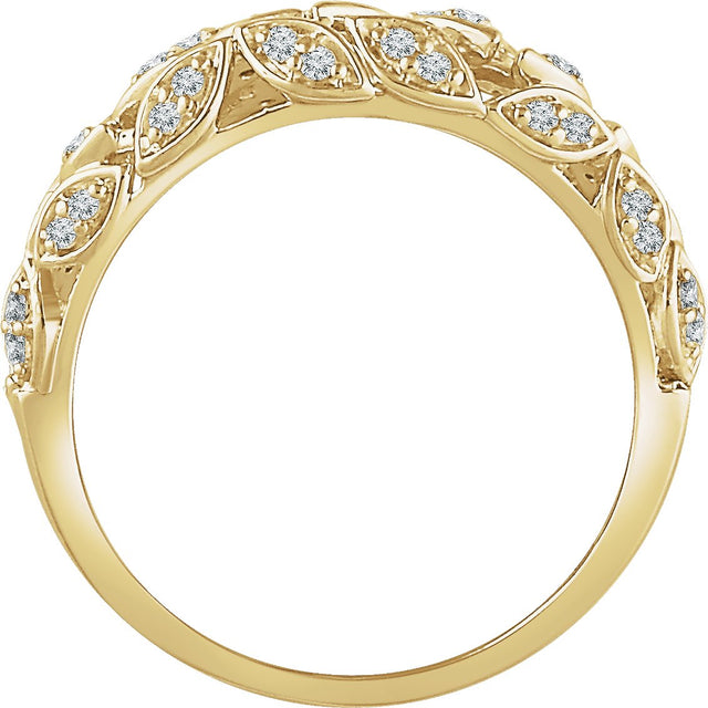 14K Gold Round Natural Diamond Leaf Ring IV - Yellow Gold - view 2