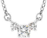 14K Gold Round Natural Diamond Three-Stone Necklace - White Gold