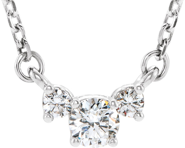 14K Gold Round Natural Diamond Three-Stone Necklace - White Gold