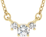 14K Gold Round Natural Diamond Three-Stone Necklace - Yellow Gold