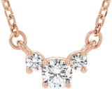 14K Gold Round Natural Diamond Three-Stone Necklace - Rose Gold