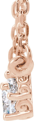 14K Gold Round Natural Diamond Three-Stone Necklace - Rose Gold - view 2