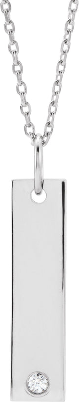 14K Gold Engravable Bar Necklace or Pendant - White Gold