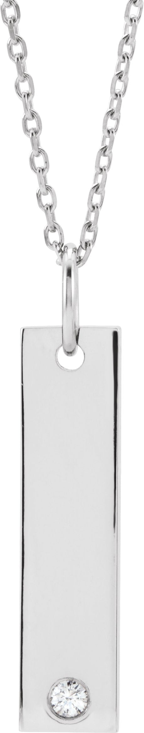14K Gold Engravable Bar Necklace or Pendant - White Gold