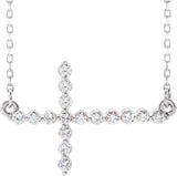 Platinum Round Natural Diamond Sideways Cross Necklace – 23.23x15mm