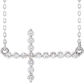 Platinum Round Natural Diamond Sideways Cross Necklace – 23.23x15mm