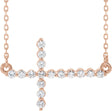 14K Gold Round Natural Diamond Sideways Cross Necklace – 23.23x15mm - Rose Gold