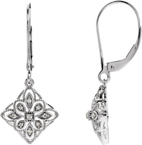 14K Gold Round Natural Diamond Granulated Filigree Earrings – 1.3mm Stones