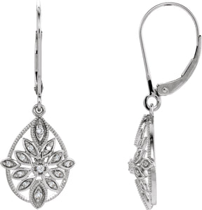 14K Gold Round Natural Diamond Granulated Filigree Earrings