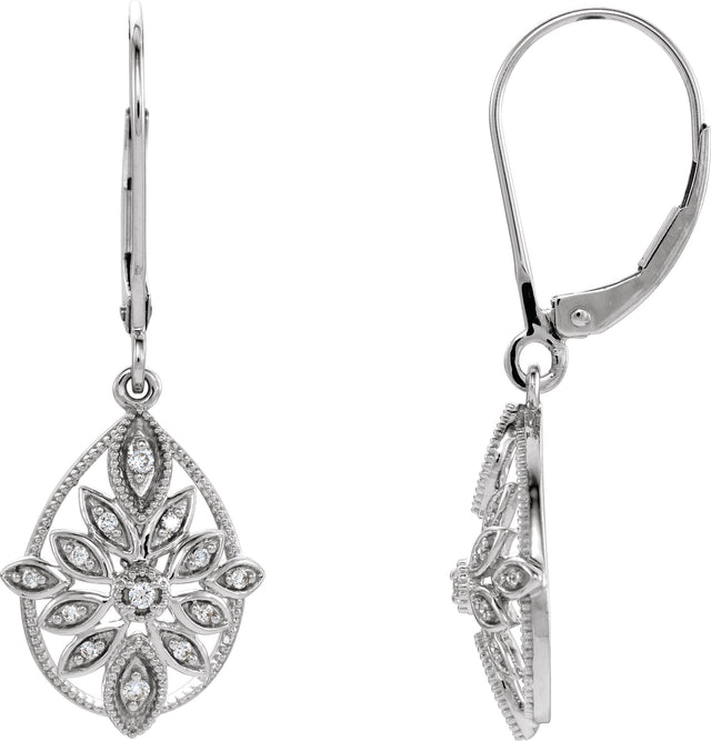 14K Gold Round Natural Diamond Granulated Filigree Earrings
