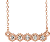 14K Gold Round Natural Diamond Five-Stone Bar Necklace - Rose Gold