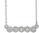 14K Gold Round Natural Diamond Five-Stone Bar Necklace - White Gold