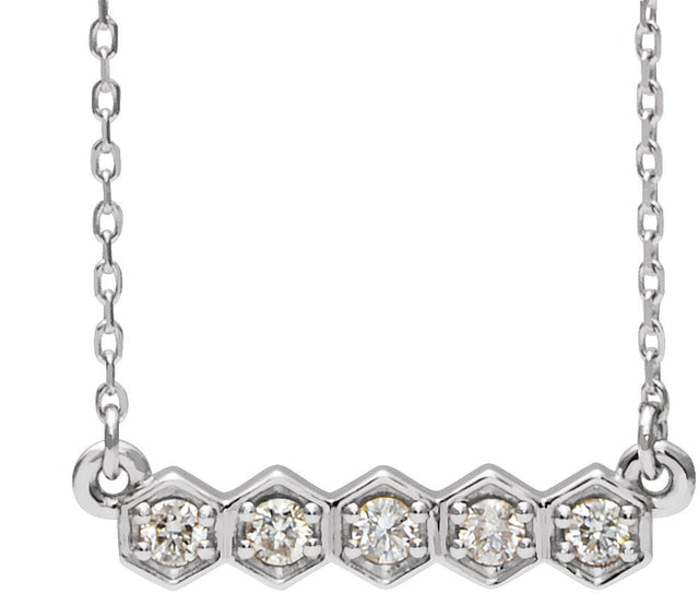 14K Gold Round Natural Diamond Five-Stone Bar Necklace - White Gold