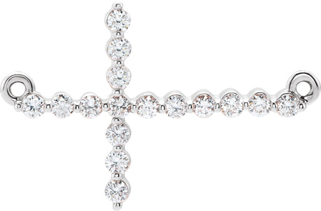 Platinum Round Natural Diamond Sideways Cross Necklace – 23.23x15mm