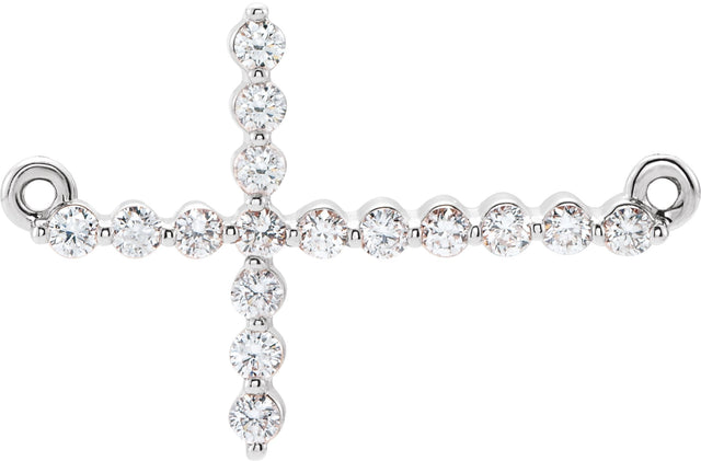 Platinum Round Natural Diamond Sideways Cross Necklace – 23.23x15mm