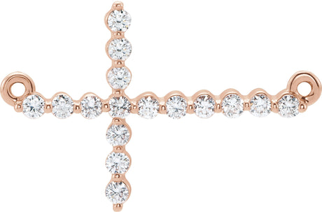 14K Gold Round Natural Diamond Sideways Cross Necklace – 23.23x15mm - Rose Gold