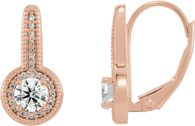 14K Gold Round Natural Diamond Accented Milgrain Halo-Style Earrings - Rose Gold