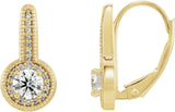 14K Gold Round Natural Diamond Accented Milgrain Halo-Style Earrings - Yellow Gold