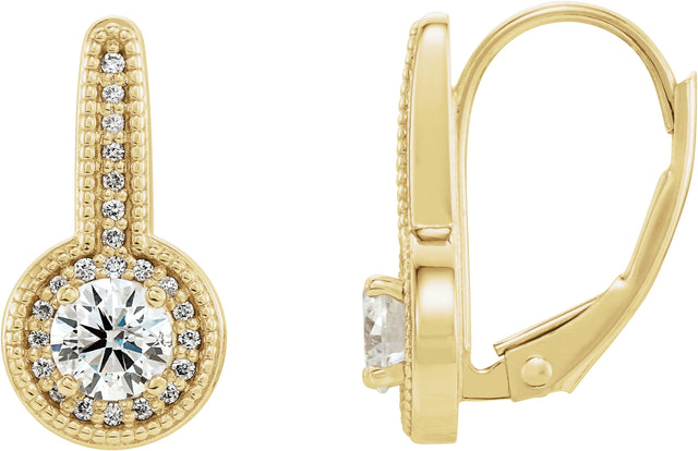 14K Gold Round Natural Diamond Accented Milgrain Halo-Style Earrings - Yellow Gold