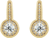 14K Gold Round Natural Diamond Accented Milgrain Halo-Style Earrings - Yellow Gold - view 2