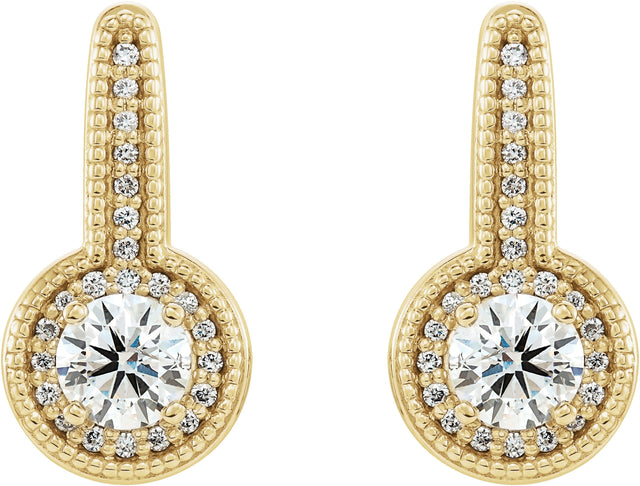 14K Gold Round Natural Diamond Accented Milgrain Halo-Style Earrings - Yellow Gold - view 2