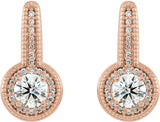 14K Gold Round Natural Diamond Accented Milgrain Halo-Style Earrings - Rose Gold - view 2