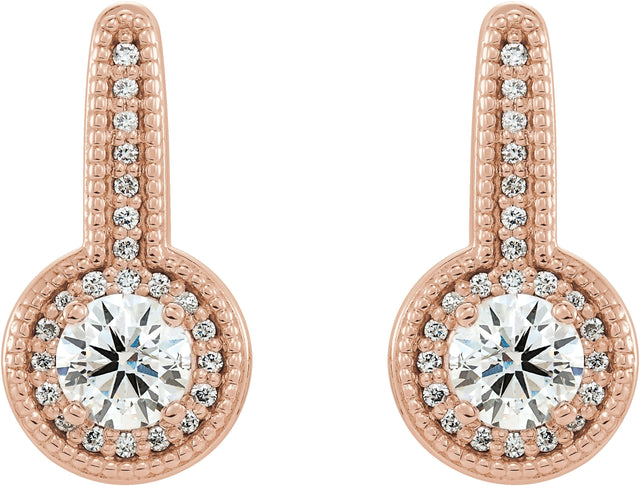 14K Gold Round Natural Diamond Accented Milgrain Halo-Style Earrings - Rose Gold - view 2