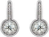 14K Gold Round Natural Diamond Accented Milgrain Halo-Style Earrings - White Gold - view 2