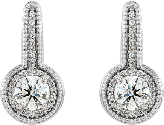 14K Gold Round Natural Diamond Accented Milgrain Halo-Style Earrings - White Gold - view 2