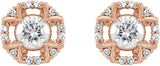 14K Gold Round Natural Diamond Halo-Style Earrings II - Rose Gold - view 2