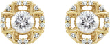 14K Gold Round Natural Diamond Halo-Style Earrings II - Yellow Gold - view 2