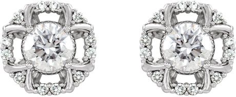 Platinum Round Natural Diamond Halo-Style Earrings - view 2