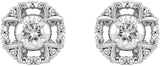 14K Gold Round Natural Diamond Halo-Style Earrings II - White Gold - view 2