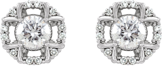 14K Gold Round Natural Diamond Halo-Style Earrings II - White Gold - view 2