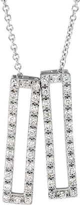 14K Gold Round Natural Diamond Geometric Rectangle Necklace - White Gold