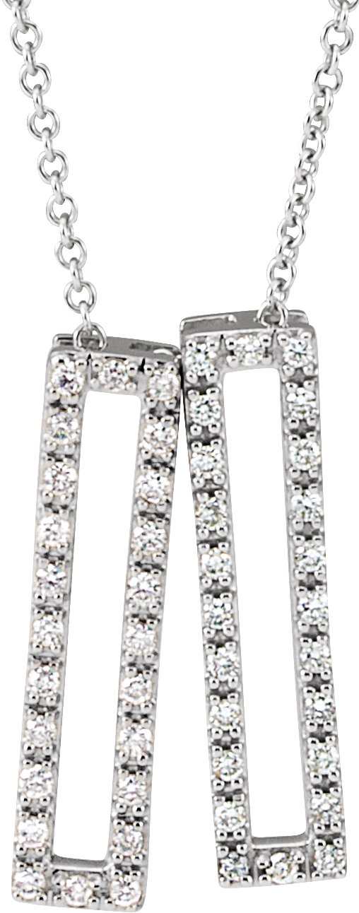 14K Gold Round Natural Diamond Geometric Rectangle Necklace - White Gold
